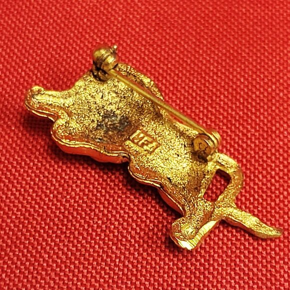 Gold Toned Crouching Tiger Brooch Pin Marked MF - Picture 9 of 11